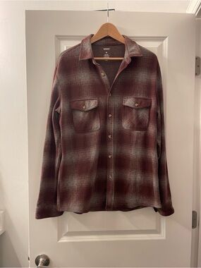 Sonoma Men's Casual Button-Down Flannel in Burgundy and Gray Plaid
